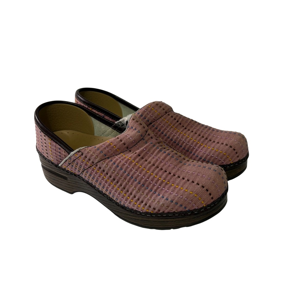 Dansko Professional Clogs Pink Woven Multi Dot Embroidery Shoes EU 37 US 6.5-7